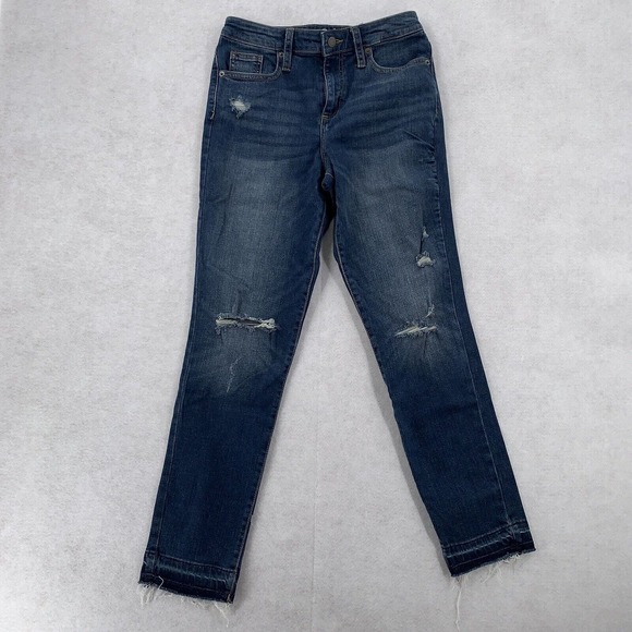 Universal Thread High Rise Straight Jeans Raw Hem Cropped Distressed Womens 2/26 - Picture 1 of 12